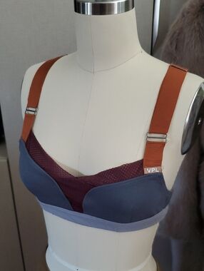 VPL Colorblock Bra in Steel Blue, Burgundy & Caramel Brown Straps